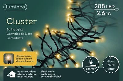 Lumineo Lichterkette Cluster 288 LED 2,4 m klassisch warm, schwarzes Kabel - Bild 1 von 4