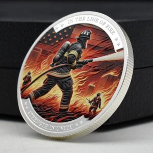 Firefighter Service in The Line of Fire Commemorative Silver Coin Ornament Medal - Picture 1 of 10