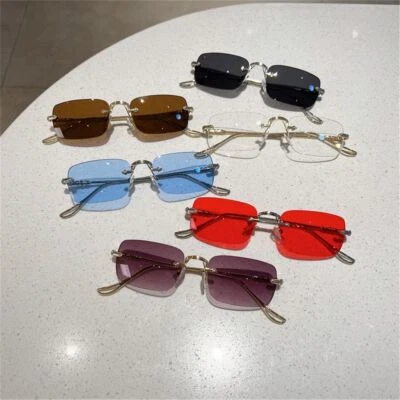 UV400 Rectangle Sunglasses Rimless Eyewear Vintage Shades  for Women & Men - image 1 of 4