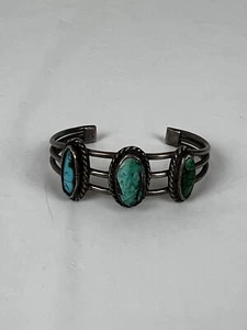Old Pawn Handmade Southwestern Navajo Sterling Silver & Turquoise Cuff Bracelet - Picture 1 of 10