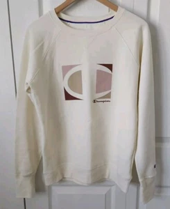 Champion Sweatshirt Gr. Medium Creme Rosa Logo Pullover Fleece Gefüttert Damen Neu ohne Etikett - Bild 1 von 12