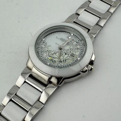 ED Hardy Quartz Watch White Ceramic Silver Japan Movt Analog New Battery 5.5" - Image 1 of 4