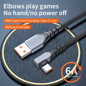 6A 66W USB C Type C Fast Charging Cable For Huawei Samsung 90 Degree Data Cord - Picture 1 of 15
