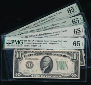 AC $10 1934A Saint Louis PMG 65 EPQ Fr 2006-H (price for one) - Picture 1 of 2
