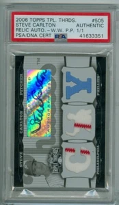 STEVE CARLTON 2006 TOPPS TRIPLE THREADS WHITE WHALE 1/1 AUTO/GAME USED PSA AUTH - Picture 1 of 2
