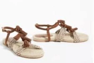 NWOB New Anthropologie Fringed Rope Flats Sandals Brown Suede Boho Tassels Sz 7 - Image 1 of 4