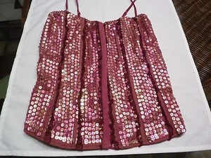 NUEVO Super Sexy Corsé Bebe con Lentejuelas de Cuero en Borgoña Talla Pequeña - Imagen 1 de 3