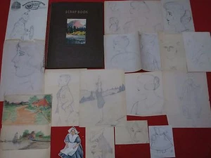 VINTAGE 1909 ~ SIGNED: SALE, EDNA BRIMMER, HOCHDOERFER ~ 52 SKETCHES / SCRAPBOOK - Picture 1 of 12