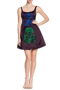 CYNTHIA ROWLEY Aubergine Purple Embroidered Satin Fit Flare Duchess Dress 8 M 🤍 - Picture 1 of 8