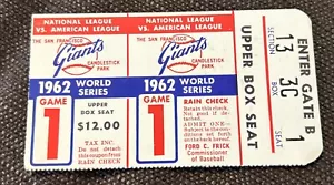 1962 World Series San Francisco Giants Yankees Ticket Willie Mays Mantle - Picture 1 of 2