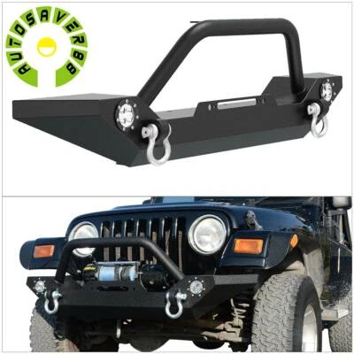 Front Bumperw/ Winch PlateFor Jeep Wrangler 1987-2006 TJ YJ W/LED Lights D-Rings Foto 1 de 4