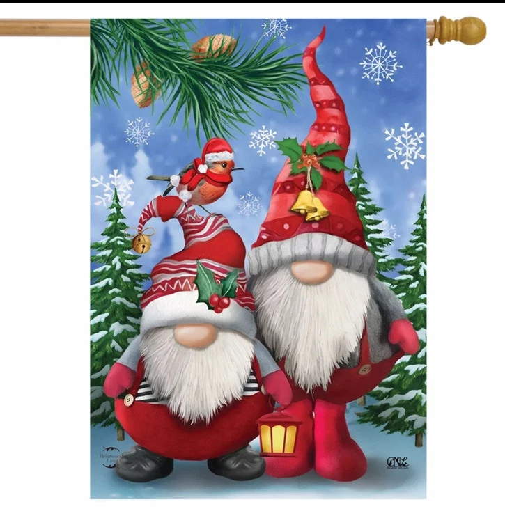 Briarwood Lane Winter Gnomes Christmas House Flag Humor Santa Hat 28" X 40