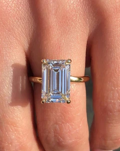 Black Friday Sale! 4.00Ct Emerald Cut Lab Grown Diamond Ring 14k Yellow Gold - Picture 1 of 13