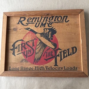 Vtg Remington Arms Co. Wooden Ammo Crate First In The Field Sign  - Picture 1 of 3
