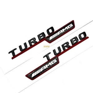 2 Stück TURBO AMG Schriftzug Embleme Aufkleber Badge Auto Rot Für Mercedes - Picture 1 of 3