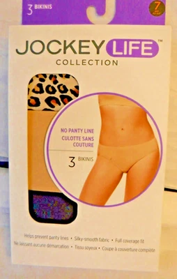 Jockey Life 3 Bikinis Size 7 Womens panties No Panty Line  Tan leopard Mix - Image 1 of 4
