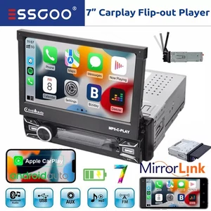 7" Single 1 DIN Car Stereo Radio MP5 Apple CarPlay FM BT USB Flip Out HD Screen - Picture 1 of 15