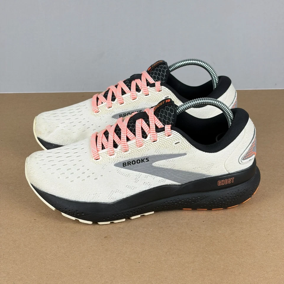 Brooks Ghost 16 Athletic Running Shoes Womens 6.5 White Pink Black Low Top - Image 1 of 4