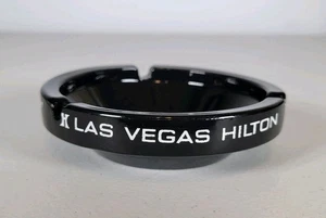 Vintage Las Vegas Hilton Hotel Ashtray Casino Round Black Glass #X - Picture 1 of 12