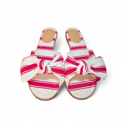 J Crew Red & White Stripe Knot Slide Cotton Sandals Women's 11 Nautical Casual  - Image 1 of 4
