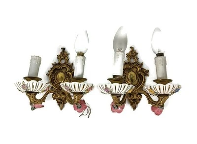 Итальянская пара бра с двойными стенками свет настенный висячий маленький фарфоровый цветок - Изображение 1 из 4