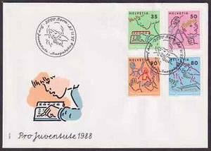Switzerland 1988 PRO JUVENTUTE SET CHILDREN LEARNING #1381-4 FDC  UNADD - Picture 1 of 1