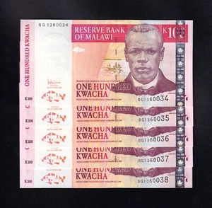 F.C. MALAWI , LOTE 5 UNIDADES 100 KWACHA 2005 , S/C ( UNC ) , P.54a . - Imagen 1 de 2