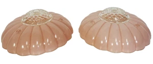 Vintage PAIR Pink Frosted Art Deco Glass 3 Chain Hanging Ceiling Light Shade 10" - Picture 1 of 15