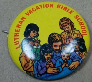 Lutheran Vacation Bible School Jesus Christian Children Small Vtg Pinback Button - Picture 1 of 2