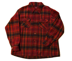 Camicia vintage Pendleton lana tavola uomo XL collo farfalla anello rosso a quadri USA - Foto 1 di 8