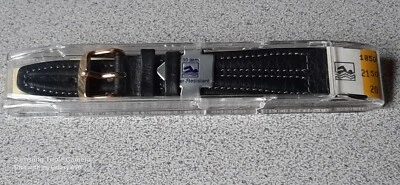 NOS HIRSCH VINTAGE "IMPERMEABLE" 20mm ENTREMO ABIERTO CORREA DE RELOJ NEGRA Foto 1 de 4