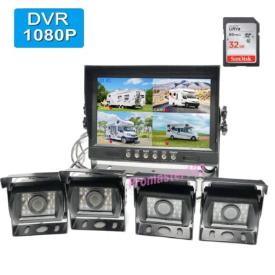 4CH 9" IPS DVR Monitor System 4x HD 1080P RV Truck Rear View Backup Camera Kit - Image 1 of 4