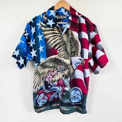 Steve & Barry's Button Down Mens Shirt LARGE Patriotic Eagle Motorcycle America - Image 1 of 4
