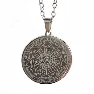 7 Archangel Pendant Necklace Talisman Sigil Evocation Chain Mirror Steel Amulet - Picture 1 of 21