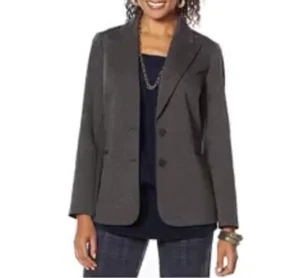 DG2 Womens Ponte Knit Boyfriend Stretch Heather Gray Blazer Jacket Size LARGE - Picture 1 of 22