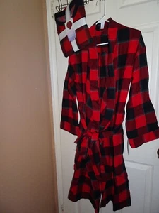 Stars Above Red Check Thermal Pajama Set Size M & Flannel Robe Size M/L NWT - Picture 1 of 5