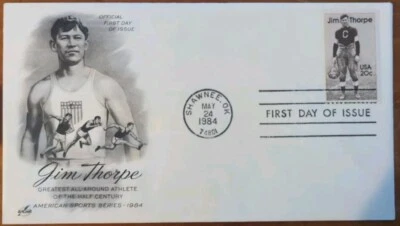 1984 JIM THORPE Greatest Athlete 1st DAY COVER  CACHET 🔥 Olympics 🔥 Football  - Image 1 of 2