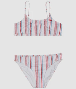 $40 Roxy Girl's White Stripe Lake Of Stars Two Piece Bikini Set Swimwear Size 16 - Picture 1 of 1