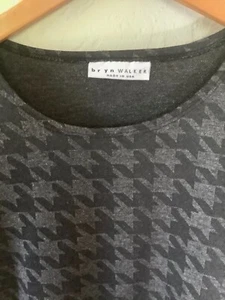 Bryn Walker Asymmetrical Tunic Top Houndstooth Black Size M Lagenlook Minimalist - Picture 1 of 9