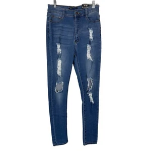 Fashion Nova Say Yes To Distress Jeans Womens Size 11/12 Blue Medium Wash Denim - Picture 1 of 9