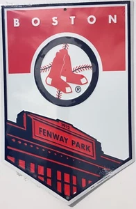BOSTON RED SOX SIGN 12" X 18" EMBOSSED METAL BANNER FENWAY PARK 1912 MAN CAVE - Picture 1 of 5