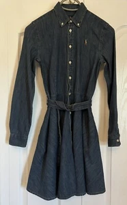 Polo Ralph Lauren Dress Girls 14 Blue Denim Pockets Long Sleeve Belted Youth - Picture 1 of 9
