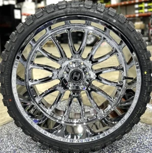 4x 24x12 Hardcore HC101 Wheels with Tires package Chrome 6x135 Ford F150 - Picture 1 of 5