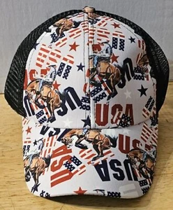COWBOY BUCKING HORSE RODEO USA AMERICA ADJUSTABLE MESH BACK BASEBALL CAP - Picture 1 of 4