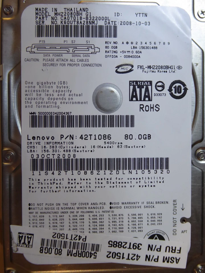 Fujitsu MHZ2080BH | PN: CA07018-B322000L | 2008-10-03 | 80GB - Bild 1 von 1