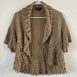 Bebe S Women's Short Sleeve Shrug Bolero Small Size Gold Knit Metallic Crop - Picture 1 of 10