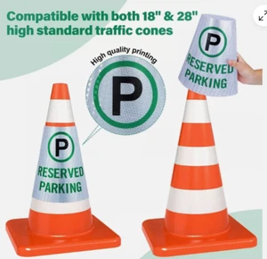 Smartsign “Reserved Parking” Bright Reflective Cone Message Sleeve - One Sleeve - Picture 1 of 5