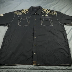 Coogi Shirt Mens 6XL Black Embroidered Button Up Short Sleeve Urban Hip Hop - Picture 1 of 15