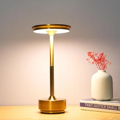 Premium LED Tischlampe Kabellos Gold Akku Dimmbar USB Aufladbar Tischleuchte - Bild 1 von 4