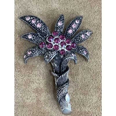 Broche vintage de palmeira com strass roxo e rosa - Imagem 1 de 4
